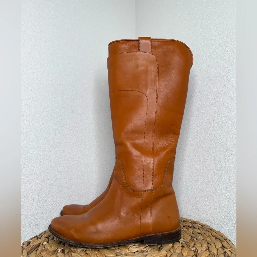 Frye Tall Boot Paige Cognac Camel Leather Riding Boots sz 6.5